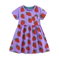 Kurzärmeliges lila Prinzessinnenkleid für Mädchen mit Erdbeerdruck und kleiner Brusttasche - 2Y(90cm) / Lila Erdbeerdruck (1579)