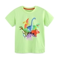 T-shirt per bambini verde fluo in cotone con stampe di dinosauri colorati per l'estate - Maglietta con Stampa Dinosauri (5421)