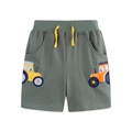 Boys olive green cotton shorts with elastic yellow drawstring and tractor embroidery - 2Y(90cm) / Army Green