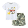 Ensemble d'été pour garçon avec t-shirt blanc animaux et short à imprimé tropical - 2Y(90cm) / Haut Blanc Imprimé Animaux et Short Tropical
