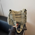 Army green canvas messenger bag with multi-pocket design and adjustable strap - Green