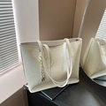 Grand sac cabas blanc crème avec motif de dessin animé en relief et texture - Blanc Cassé (Grand)