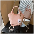 Sac à main rose gaufré serpent avec pendentif œil en peluche et garniture dorée - Rose (Avec Pendentif)