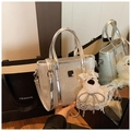 Sac seau argenté scintillant avec charmant chiot en peluche blanche et bandoulière miroir - Petit Argent Avec Pendentif