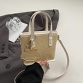 Mini sac cabas jaune crème avec motifs de chiens embossés et un charme mignon - Jaune clair (Petit)