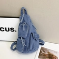 Borsa a tracolla in denim blu con tasche multiple e tracolla regolabile per ragazze - Azzurro