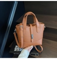 Caramel brown pebbled leather tote bag with top handles and adjustable shoulder strap - Brown