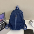 Zaino in denim blu scuro per studenti in stile vintage con cerniera frontale verticale - Blu scuro