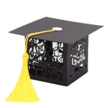 Black graduation cap favor box with yellow tassel and cutout CONGRATS GRAD lettering - 6x6cm / Graduation Cap Style (Grad Box C) / Black