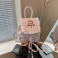 Mini sac à dos rose en cuir PU avec bordure à volants et broderie pour adolescentes - Rose