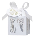Detailed laser-cut white gift box featuring floral patterns and Thank You hang tag - 5*5cm / White