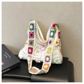 Borsa tote all'uncinetto bianca con motivi a girasole e decorazioni floreali - Bianco Sporco