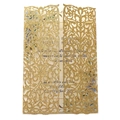 Laser-cut gold glitter wedding invitation card with elegant hollow floral pattern and insert - Glitter Golden Yellow
