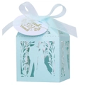 Macro detail of laser-cut wedding favor box in light blue with groom and bride silhouette - 5*5cm / Pearl Pale Blue