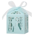 Detailed laser cut wedding favor box in light blue with white ribbon and bride silhouette - Pearl Pale Blue / 5*5cm