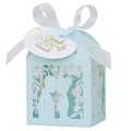 Laser cut light blue wedding favor box with bride groom silhouette and ribbon - Pearl Pale Blue