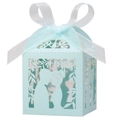 Detailed laser-cut light blue wedding favors box featuring a romantic couple silhouette - 5*5*8CM / Pearl Pale Blue