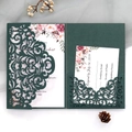 Set inviti matrimonio taglio laser verde scuro con inserto floreale e carta RSVP - Verde Scuro