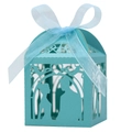 Laser-cut Tiffany blue wedding favor box with bride groom silhouette and ribbon - 5*5*8CM / Tiffany Blue