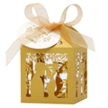Boîte cadeau de mariage dorée découpée au laser avec silhouette et nœud en soie - 5*5cm / Or