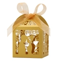 Close-up of golden laser-cut wedding favor box with bride and groom silhouette - 5*5*8CM / Gold