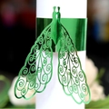Green peacock paper napkin rings with laser-cut hollow design and metallic finish - Reflective Green