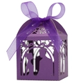 Laser-cut dark purple wedding favor box with bride and groom silhouette and ribbon - 5*5*8CM / Dark Purple