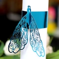 Laser-cut peacock napkin ring in bright blue for wedding and banquet table decor - Reflective Blue