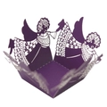 Detailed laser-cut purple cupcake wrapper featuring an intricate angel design for party decor - Dark Purple