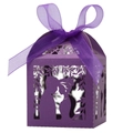 Purple laser-cut wedding favor box with ribbon featuring a romantic silhouette scene - 5*5*8CM / Dark Purple