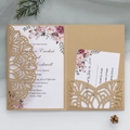Elegante set di inviti per nozze tagliati al laser con copertina oro e motivi floreali - Beige Oro