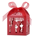 Red laser-cut wedding favor box featuring bride and groom silhouette and ribbon bow - 5*5*8CM / Pearlescent Red