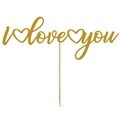 Spiegelgoldener 'I love you' Kuchendekoration mit Holzstab für den Valentinstag - I Love You Stil (CP-51) / Reflektierendes Gold