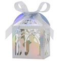 Detailed laser-cut wedding favor box with holographic finish and blue ribbon bow - 5*5*8CM / AB Color