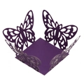 Close-up of laser-cut purple butterfly paper candy box with intricate hollow lace details - Dark Purple