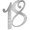Topper per torta numero 18 argento glitterato con bastoncino per festa di compleanno - Argento Riflettente-18(CP-46)