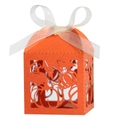 Orangefarbene lasergeschnittene Kürbis-Geschenkbox mit weißem Band für Erntedankfest - 5*5*8CM / Orangerot