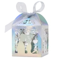 Detail of laser-cut iridescent wedding favor box with romantic couple silhouette - 5*5*8CM / AB Color