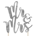Silver mirror finish Mr & Mrs cake topper with dual wooden sticks for wedding cakes - 15*13.7CM / Reflective Silver