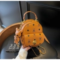 Mini sac à dos multifonctionnel orange avec motif d'ours et chaîne dorée - Marron (Avec Pendentif)