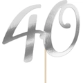 Topper torta 40 anni a specchio argento con bastoncino in legno per compleanno - Argento Riflettente-40(CP-47)