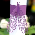 Purple laser-cut paper napkin ring featuring a double peacock design for wedding decor - Dark Purple