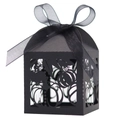 Schwarze lasergereifte Geschenkbox mit Kürbis- und Ahornblattmuster und Band - 5*5*8CM / Schwarz