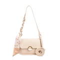 Sac selle blanc crème avec fermoir doré et bandoulière en chaîne de foulard en soie - Blanc Cassé