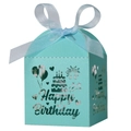 Light blue Happy Birthday laser cut candy box with ribbon for party favors - Light Blue (Tiffany Blue)