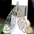 Silver hollow peacock laser cut napkin ring with elegant metallic scroll patterns - Reflective Silver