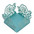 Détail de boîte en papier bleu clair découpé au laser avec motifs roses et finition perlée - 3,6 cm / Bleu Tiffany