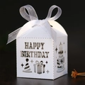 Laser cut Happy Birthday candy box in white cardstock with elegant ribbon bow - White