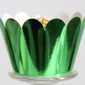 Laser-cut bright green metallic cupcake wrappers with scalloped edges for desserts - Reflective Green