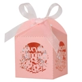 Detail of pink laser-cut gift box with Love you mom text and white ribbon bow - 5*5*8CM / Pink